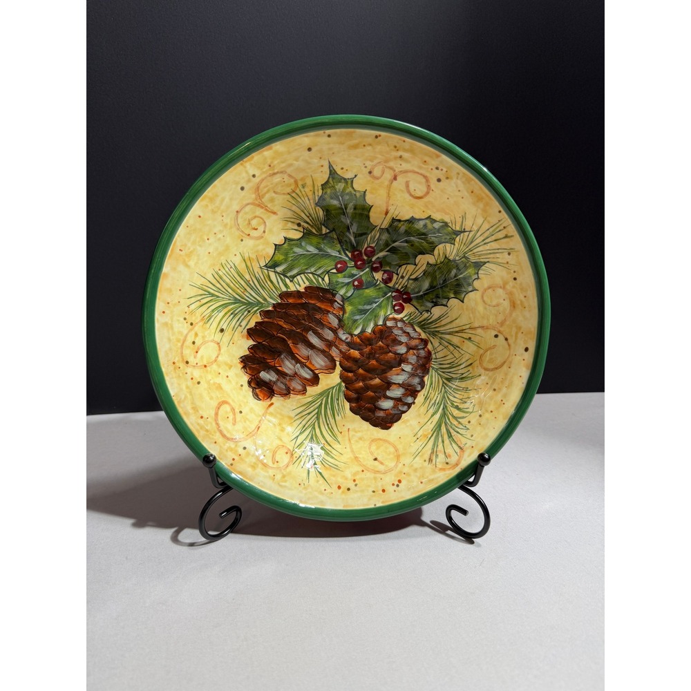 Certified International Geoffrey Allen Pinecone Holly Christmas Pasta Bowl Red